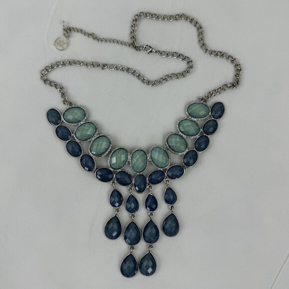 Erica Lyons EL Blue Green Gemstones Statement Necklace 21"-24" Adjustable Chain - Picture 2 of 12